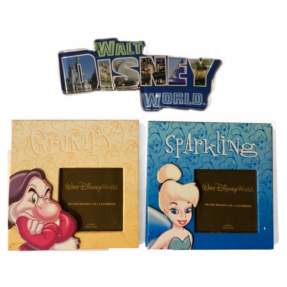 Disney World Bundle of 3 Fridge Magnets & Magnetic Fridge Photo Frames
